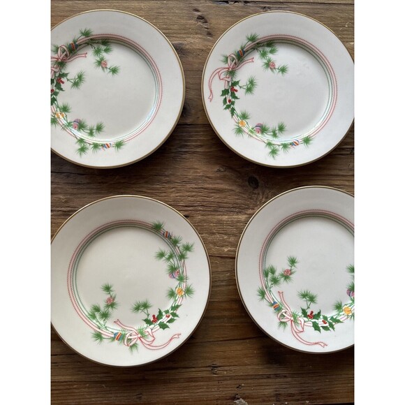 Vintage International UltraBone YULETIDE SEASON Set 4 Appetizer Plates Art Deco - Picture 1 of 6